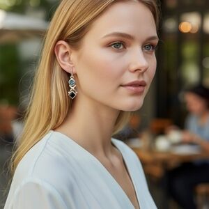 Sterling Silver Blue Crystal Drop Earrings with Swarovski Accents